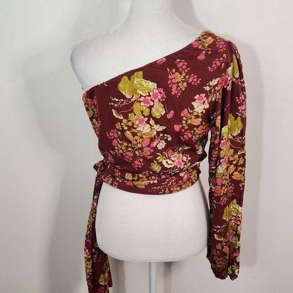 Rachel Roy Burgundy Floral Cropped One Shoulder Top NWT Size XS Floral Top - Picture 4 of 8